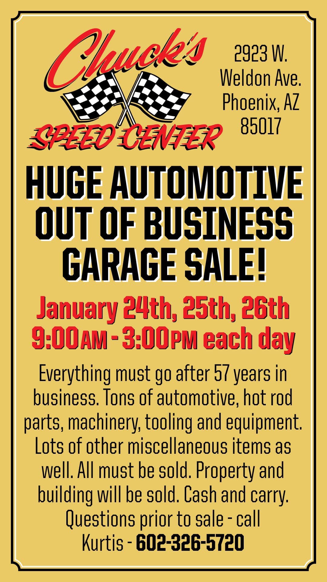 Chuck’ s Speed Center Going Out of Business Sale